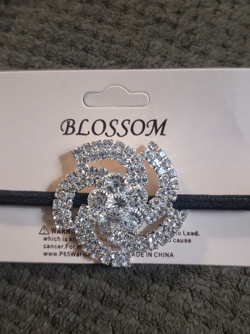 Silver Crystal Floral Hair Tie - Silver